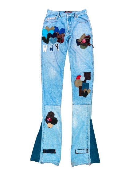*NO IDOLS EXCLUSIVE: WWY STACKED + FLARED PATCHWORK   “SATURNALIA EDT DENIM JEANS 4